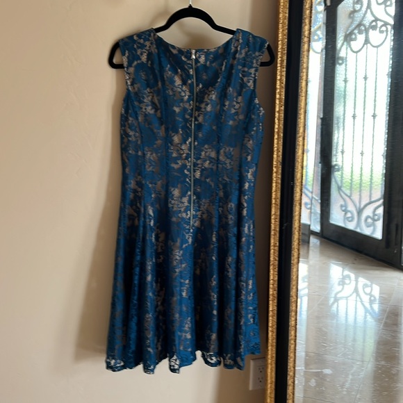 Danny and Nicole Teal Lace Fit and Flare Midi Dress - Picture 3 of 11